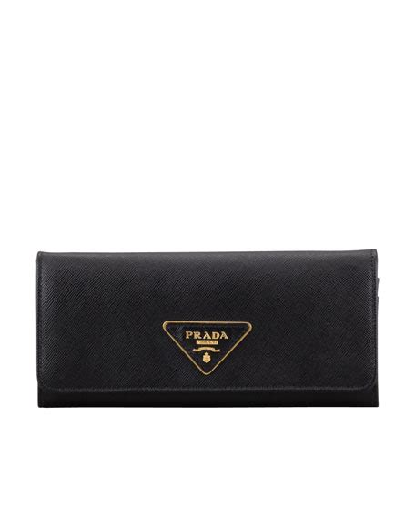 Prada Saffiano Triangle Continental Flap Wallet, Black (Nero)